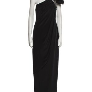 Marchesa Notte Evening Gown Women’s 2 Black Silk Embellished One Shoulder Dress